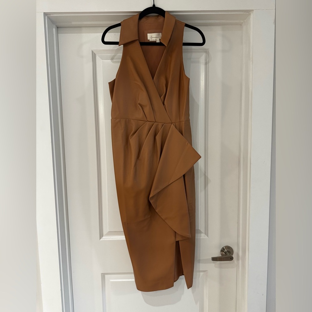 Anthropologie Faux Leather Sleeveless V-Neck Midi Dress